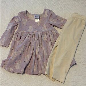 Hanna Andersson Purple Holiday Dress and Cream Leggings Set